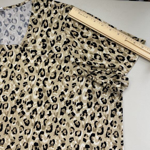 Susan Graver Liquid Knit Top Womens 4X Animal Print Cheetah Square Neck Brown - Picture 6 of 11